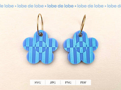 Striped Spring Flower Laser Engraved Earrings Digital Download
