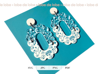 Spring Floral Boho Scallop Laser Engraved Earrings Digital Download