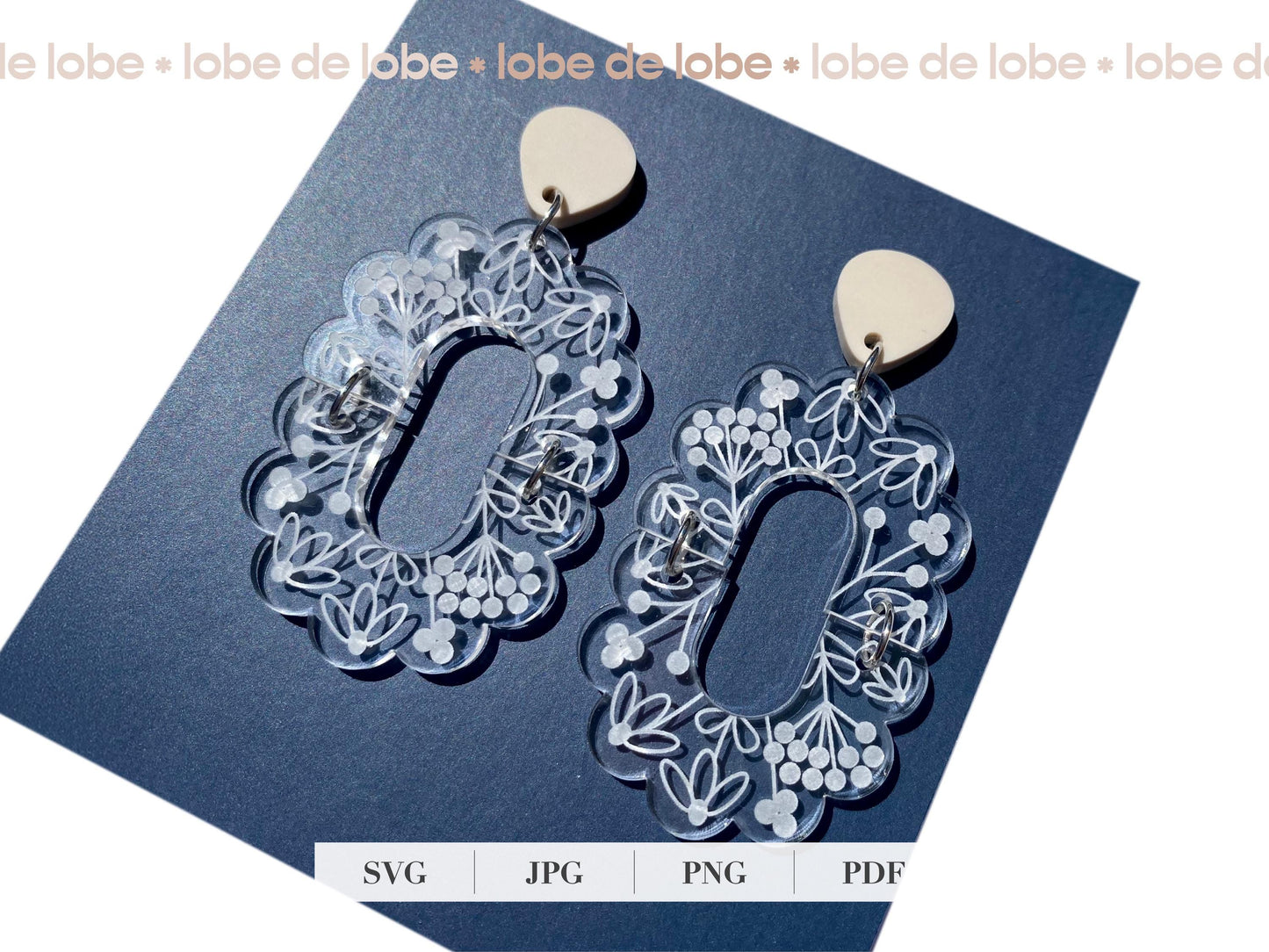 Spring Floral Half Scallop Laser Engraved Earrings Digital Download