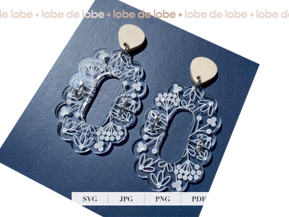 Spring Floral Half Scallop Laser Engraved Earrings Digital Download
