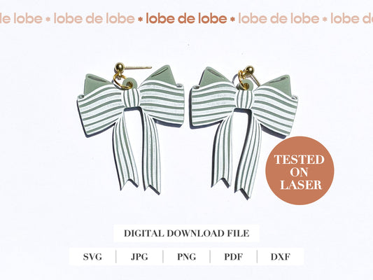 Striped Ribbon Bow Laser Engraved Earrings Digital Download