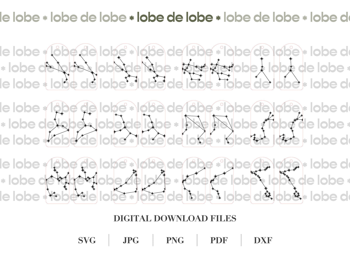 Star Sign Constellation Laser Engraved Earrings Bundle Digital Download