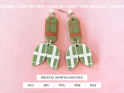 Tartan Tulip Laser Engraved Earrings Digital Download