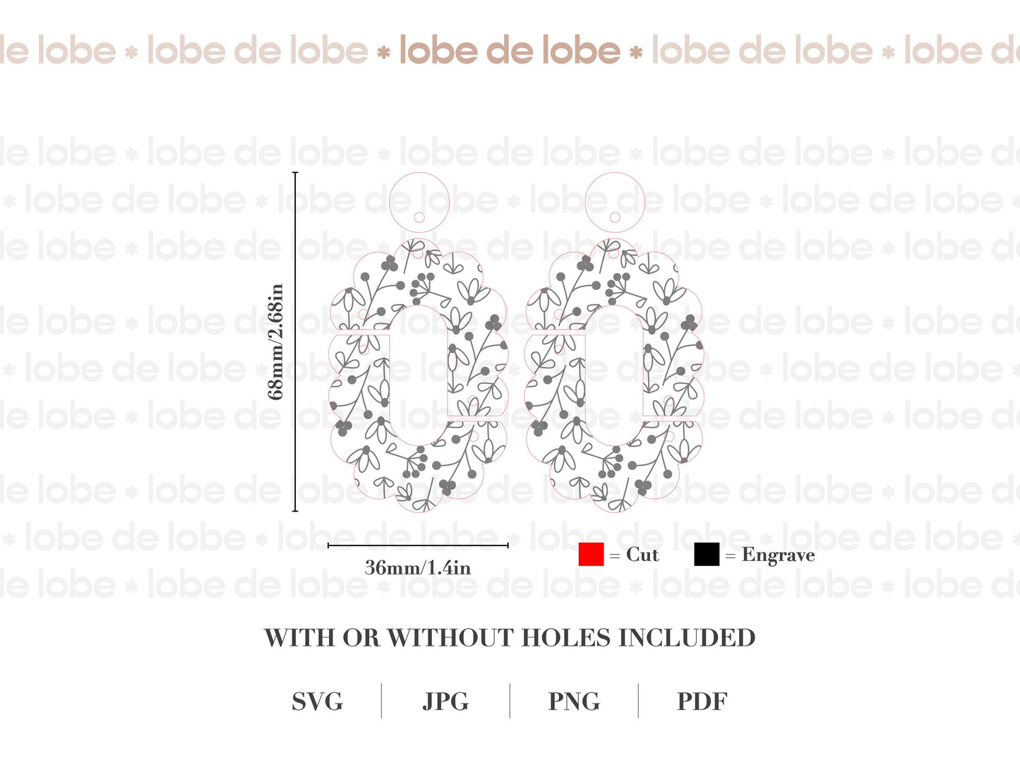 Spring Floral Boho Scallop Laser Engraved Earrings Digital Download