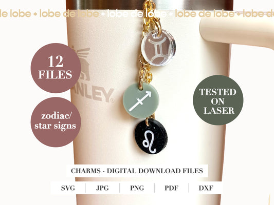 Zodiac Star Sign Astrology Laser Engraved Tumbler Charms Digital Download