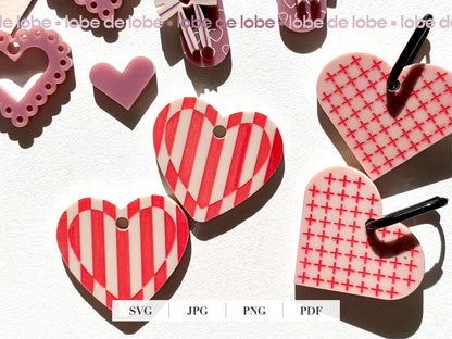 Embroidered Valentines Love Heart Earring Digital Download File