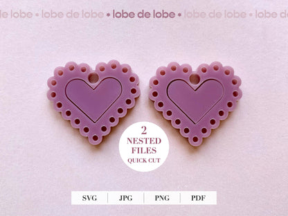 Valentines Scalloped Love Heart Earring Digital Download