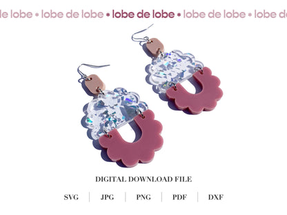 Oval Boho Scallop Laser Cut Earrings Digital Download