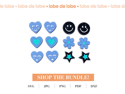 Cute Love Heart Studs Laser Engraved Earrings Digital Download