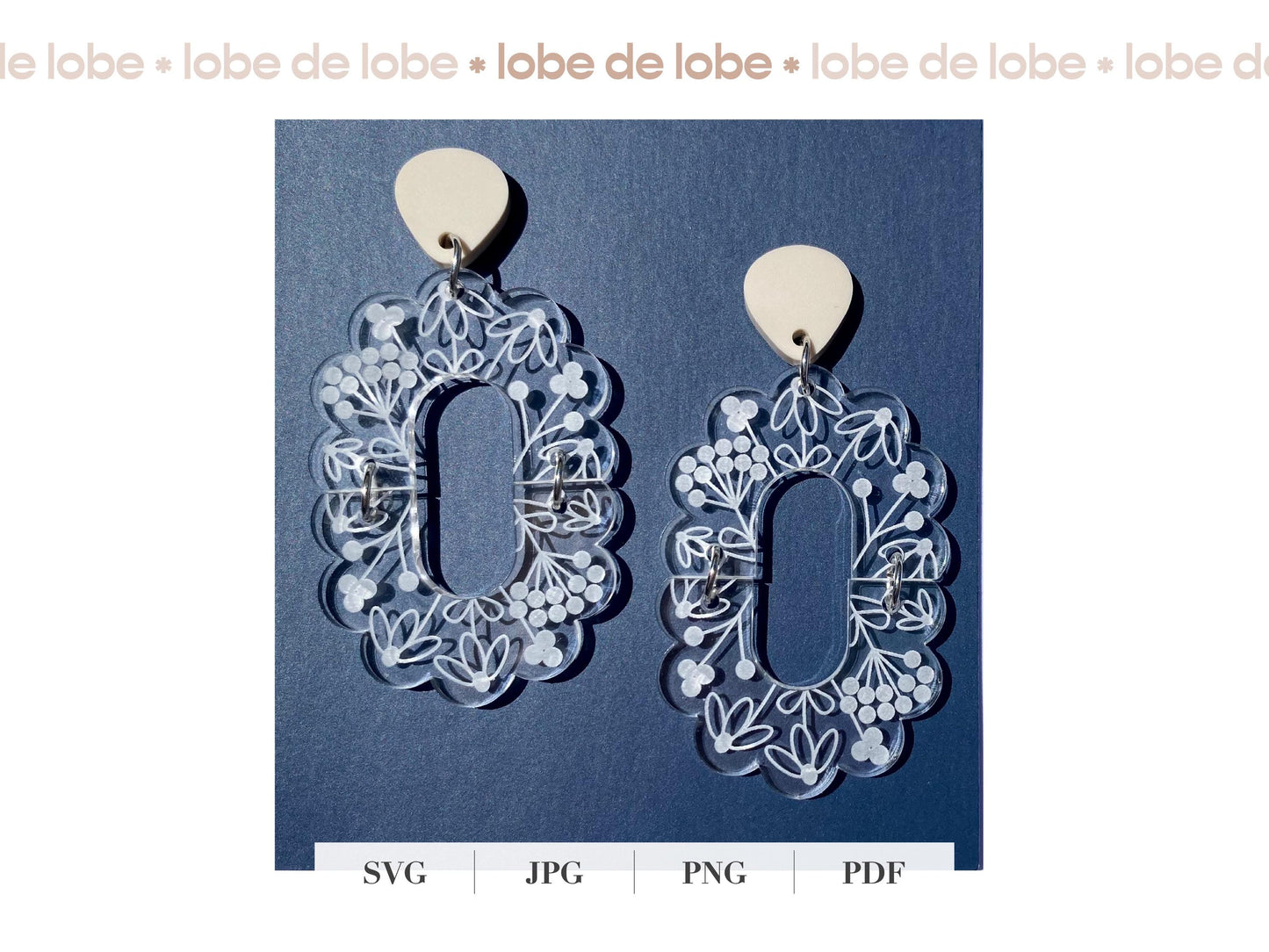 Spring Floral Half Scallop Laser Engraved Earrings Digital Download