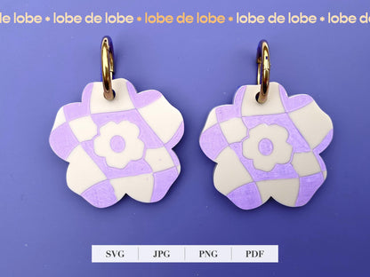 Retro Boho Wavy Flower Laser Engraved Earrings Digital Download