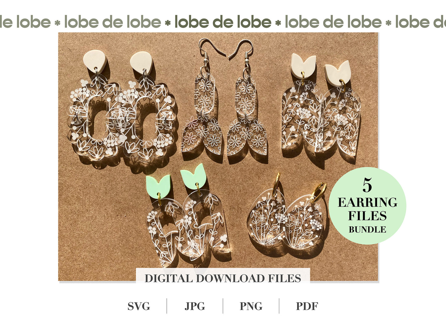 Tulip Spring Floral Laser Engraved Earrings Digital Download