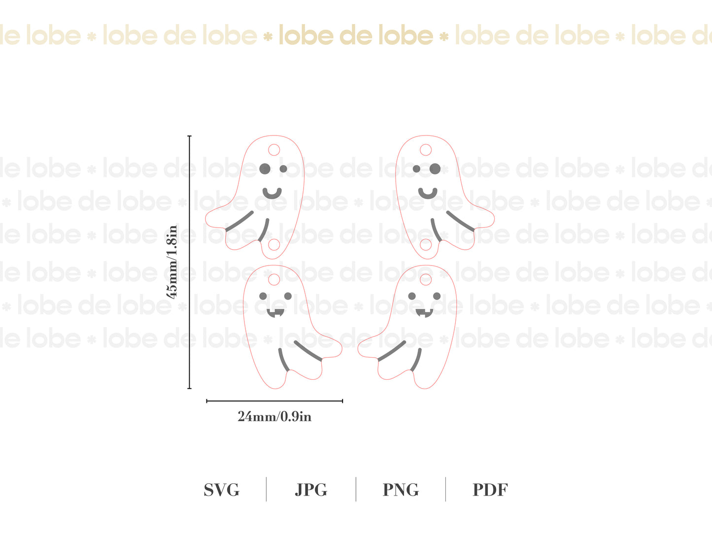 Lobe de lobe jewelry design with measurements on a white background.