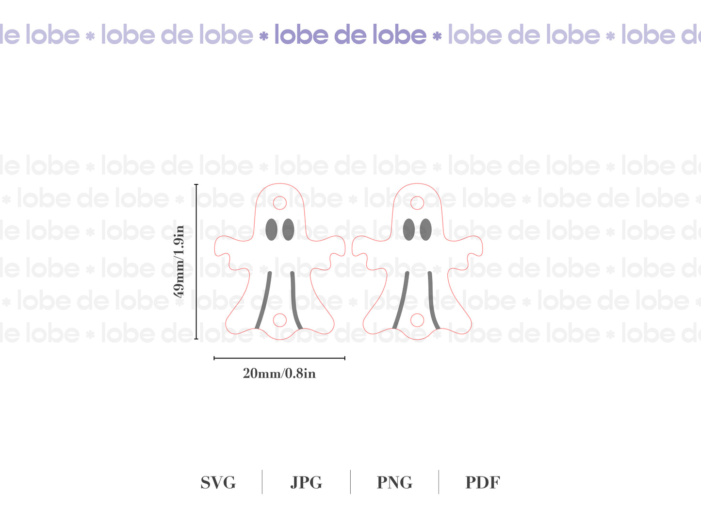 Measurement chart for laser cut and engraved ghost earrings (49mm high x 20mm wide)