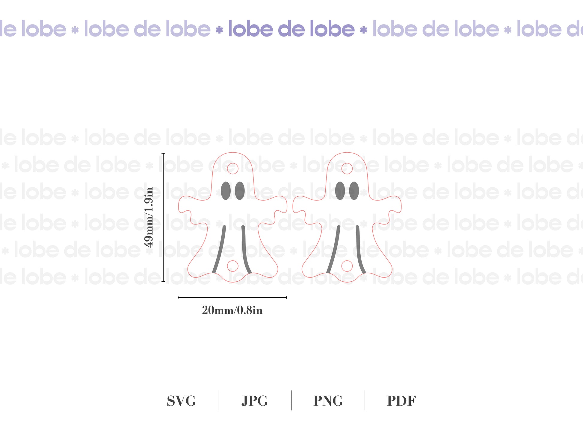 Measurement chart for laser cut and engraved ghost earrings (49mm high x 20mm wide)