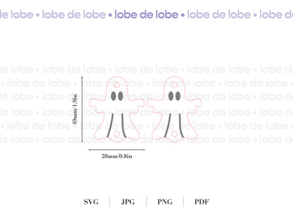 Measurement chart for laser cut and engraved ghost earrings (49mm high x 20mm wide)