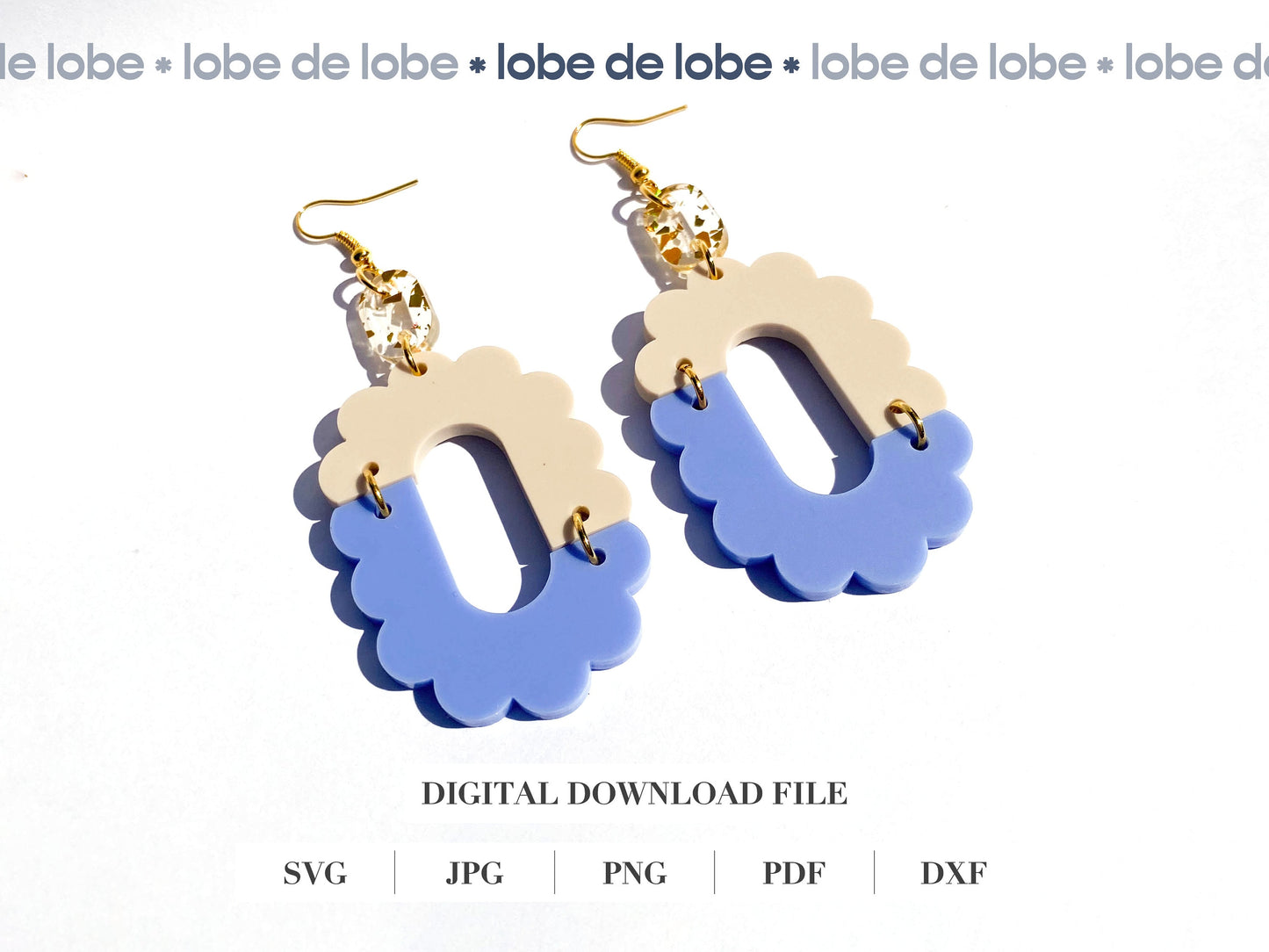 Squiggle Oval Scallop, Asymmetric Laser Cut Earrings Digital Download