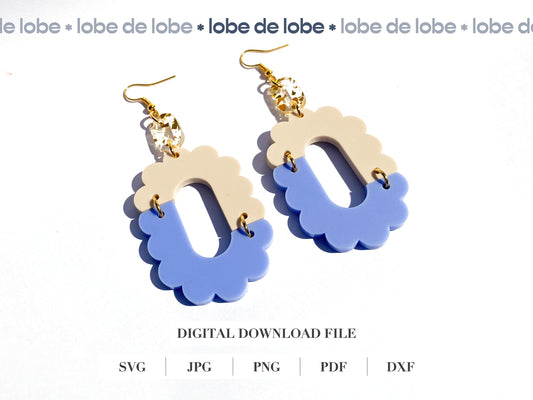 Squiggle Oval Scallop, Asymmetric Laser Cut Earrings Digital Download