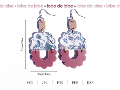 Oval Boho Scallop Laser Cut Earrings Digital Download