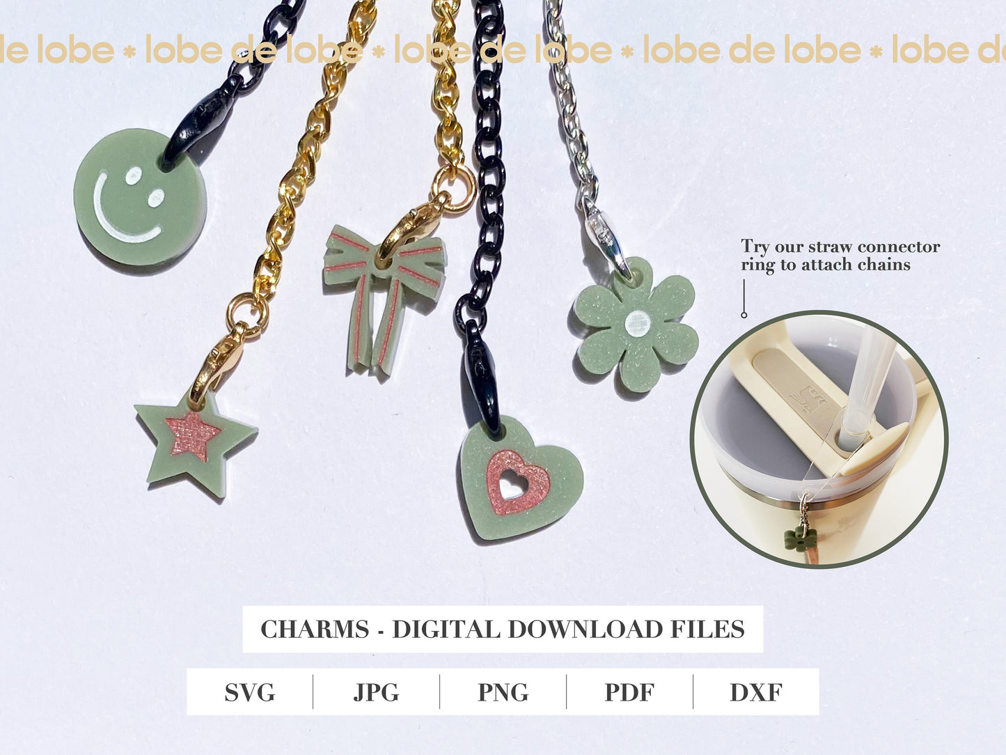 Smiley face, Flower, Heart, Star, Ribbon Laser Engraved Charms Digital Download
