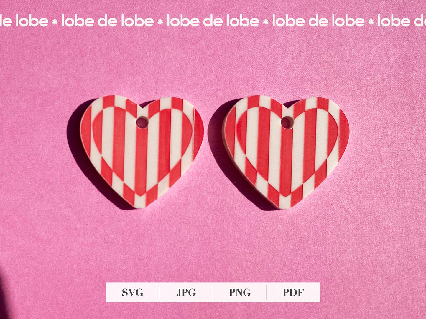 Boho Striped Valentines Heart Laser Engraved Earrings Digital Download