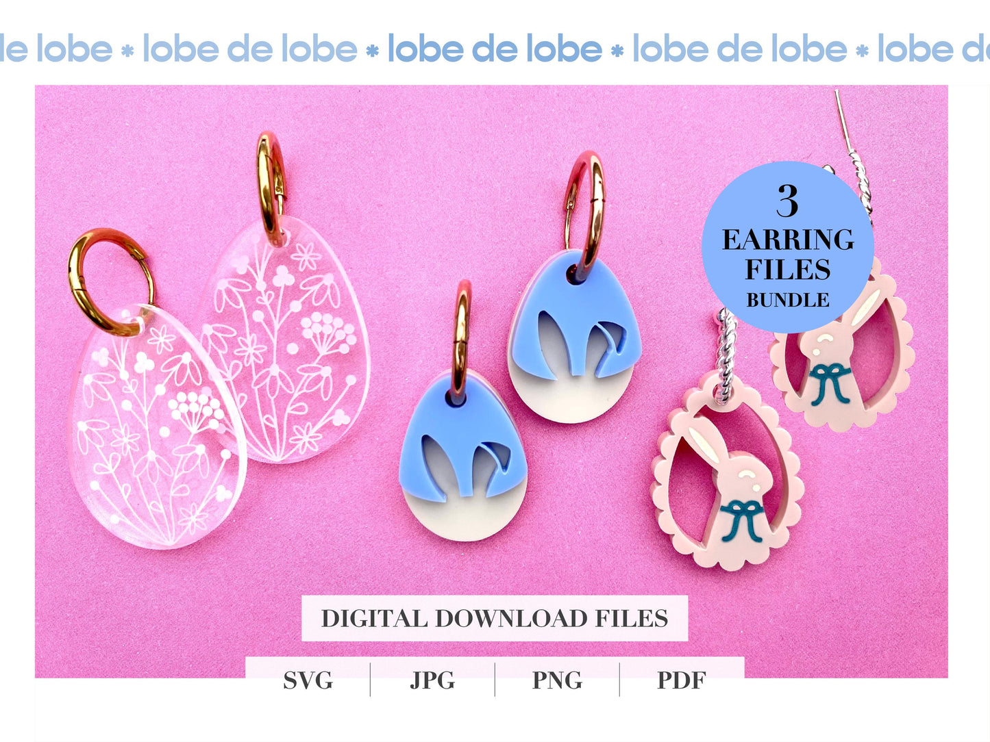 Easter Bunny Rabbit Frame Laser Engraved Earrings Digital Download