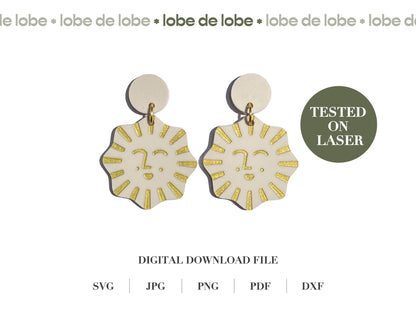 Summer Sun Laser Engraved Earrings Digital Download