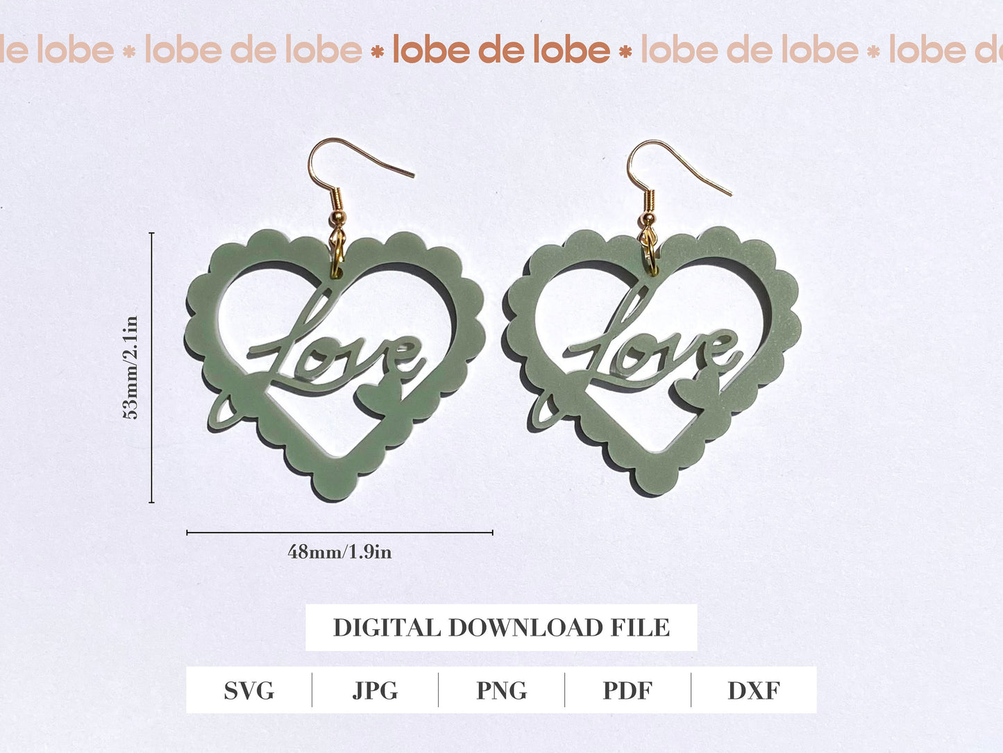 Valentines Scallop Love heart Laser Cut Earrings Digital Download