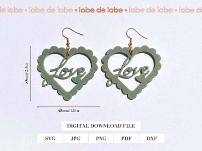 Valentines Scallop Love heart Laser Cut Earrings Digital Download