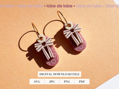 Valentines Love Hearts Bow Laser Engraved Earrings Digital Download