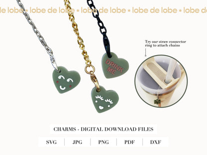Loveheart Charms Stanley Cup Accessories Laser Cut SVG Files