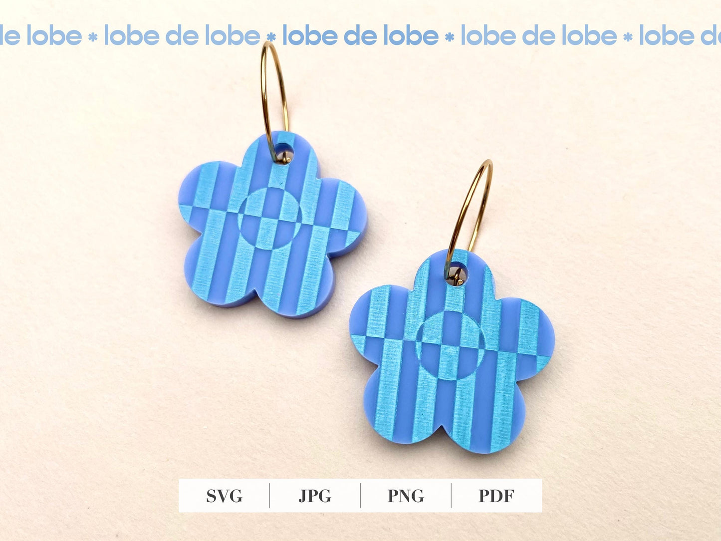 Striped Spring Flower Laser Engraved Earrings Digital Download