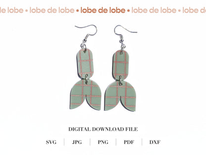 Modern Floral Check Laser Engraved Earrings Digital Download