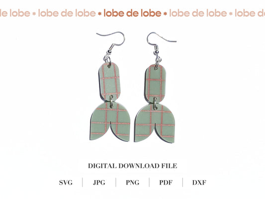 Modern Floral Check Laser Engraved Earrings Digital Download