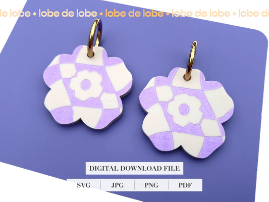 Retro Boho Wavy Flower Laser Engraved Earrings Digital Download