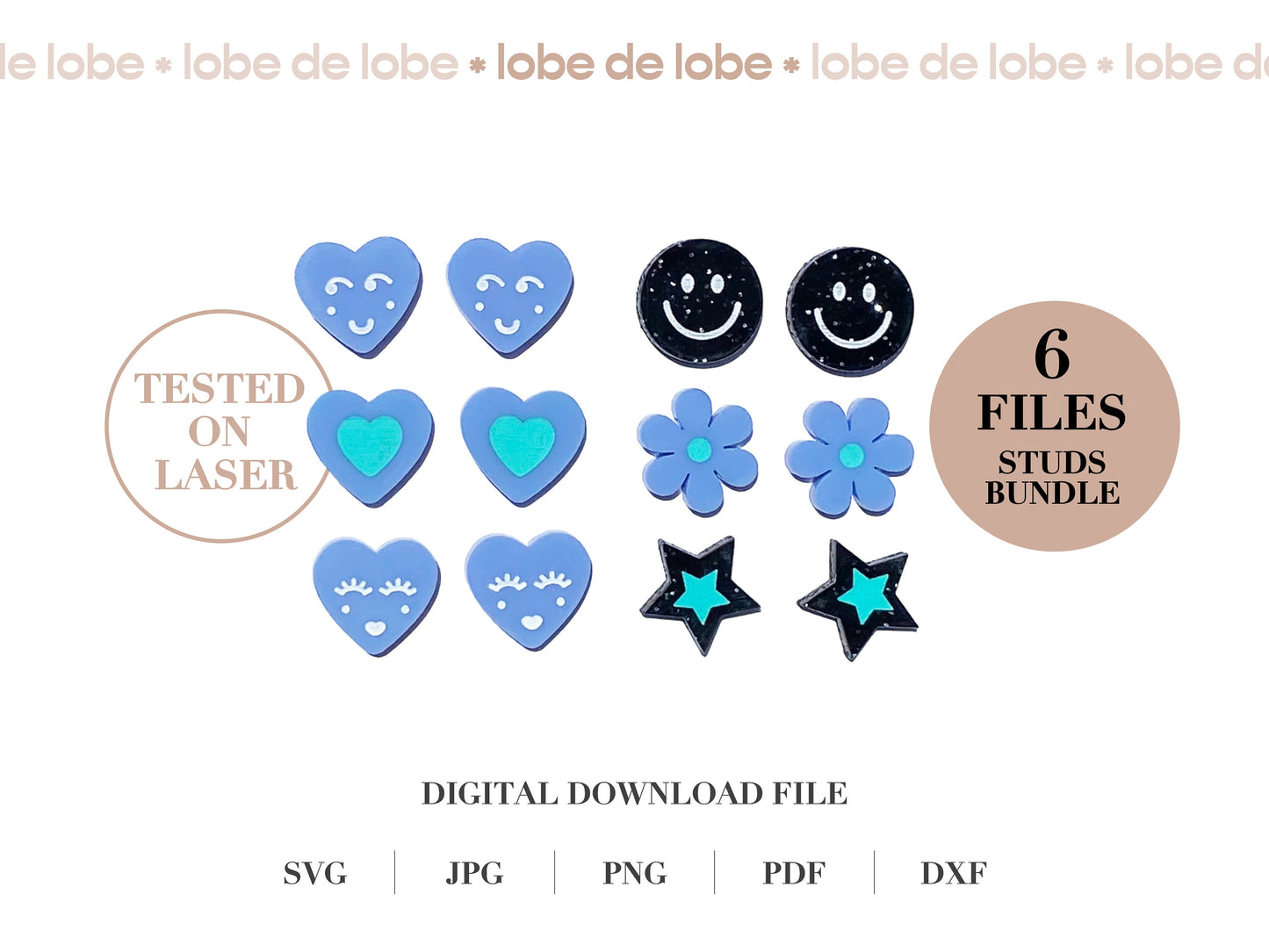 Laser Cut Design FIles Sweet studs bundle | Love heart Valentines earring template | Flower Star Studs