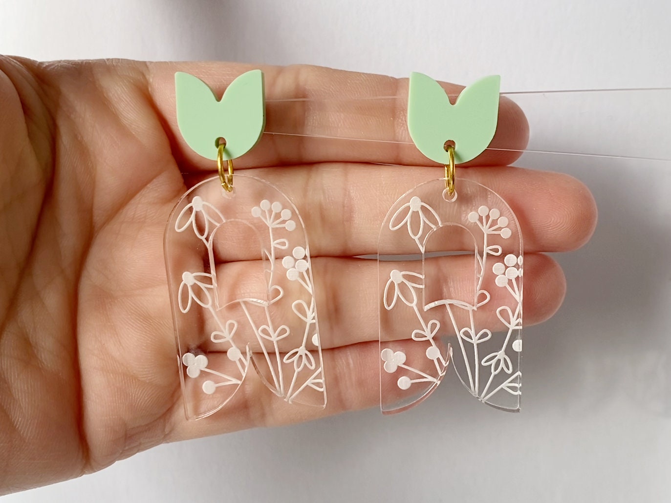 Floral Arch Shape with Cut Out Laser Engraved Earrings Digital Download
