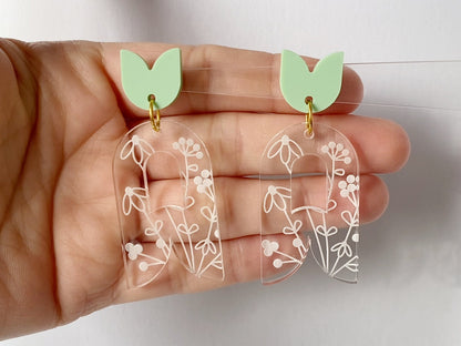 Floral Arch Shape with Cut Out Laser Engraved Earrings Digital Download