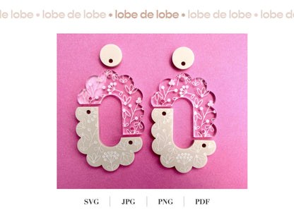 Spring Floral Boho Scallop Laser Engraved Earrings Digital Download