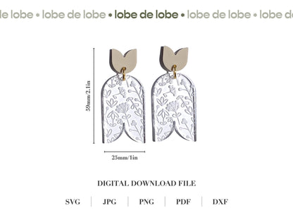 Tulip Spring Floral Laser Engraved Earrings Digital Download
