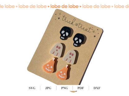 Halloween Skull, Ghost, Pumpkin Studs Laser Engraved Earrings Digital Download