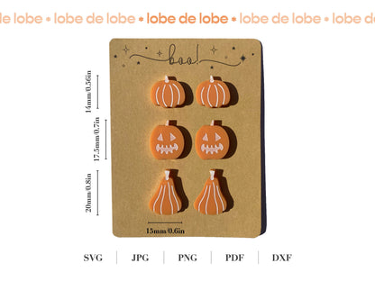 Fall Halloween Pumpkin Studs Laser Engraved Earrings Digital Download
