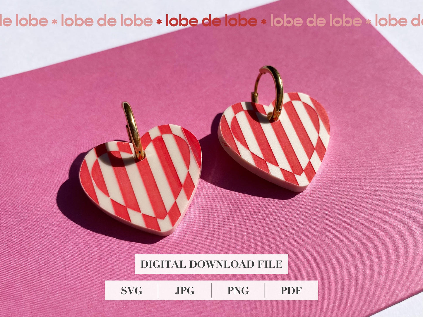 Boho Striped Valentines Heart Laser Engraved Earrings Digital Download
