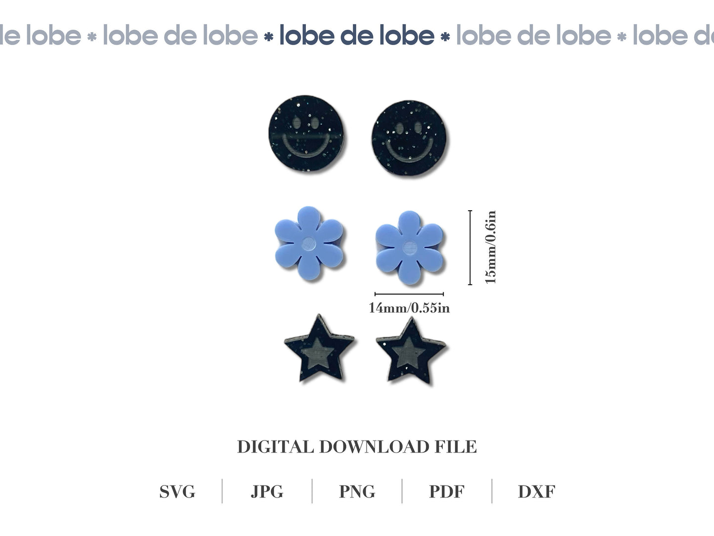 Laser Cut Design Files Cute Stud Bundle Sweet flower Smiley Face Star earring template svg Files