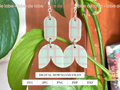 Modern Floral Check Laser Engraved Earrings Digital Download