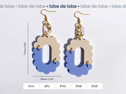 Squiggle Oval Scallop, Asymmetric Laser Cut Earrings Digital Download