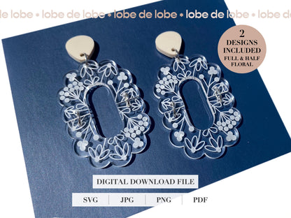 Spring Floral Half Scallop Laser Engraved Earrings Digital Download