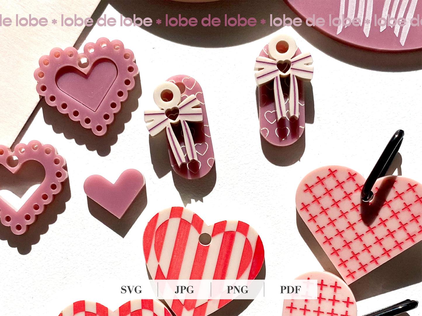 Valentines Love Hearts Bow Laser Engraved Earrings Digital Download
