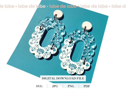 Spring Floral Boho Scallop Laser Engraved Earrings Digital Download