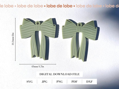 Striped Ribbon Bow Laser Engraved Earrings Digital Download